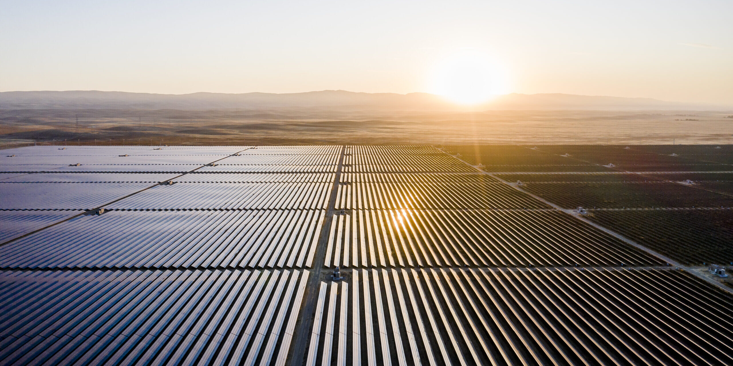 Aerial view of huge solar farm in the desert